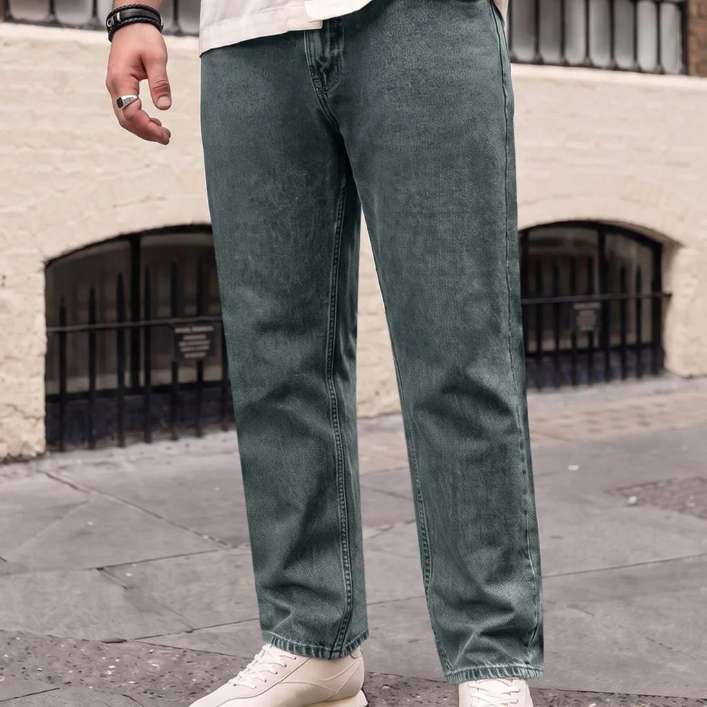 Plus Men's Light Blue Relaxed Fit Washed Denim Jeans Non-Stretchable