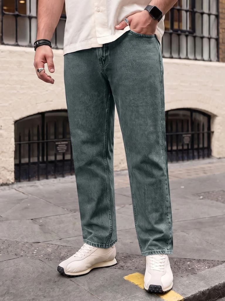 Plus Men's Light Blue Relaxed Fit Washed Denim Jeans Non-Stretchable — 36 / Light Blue