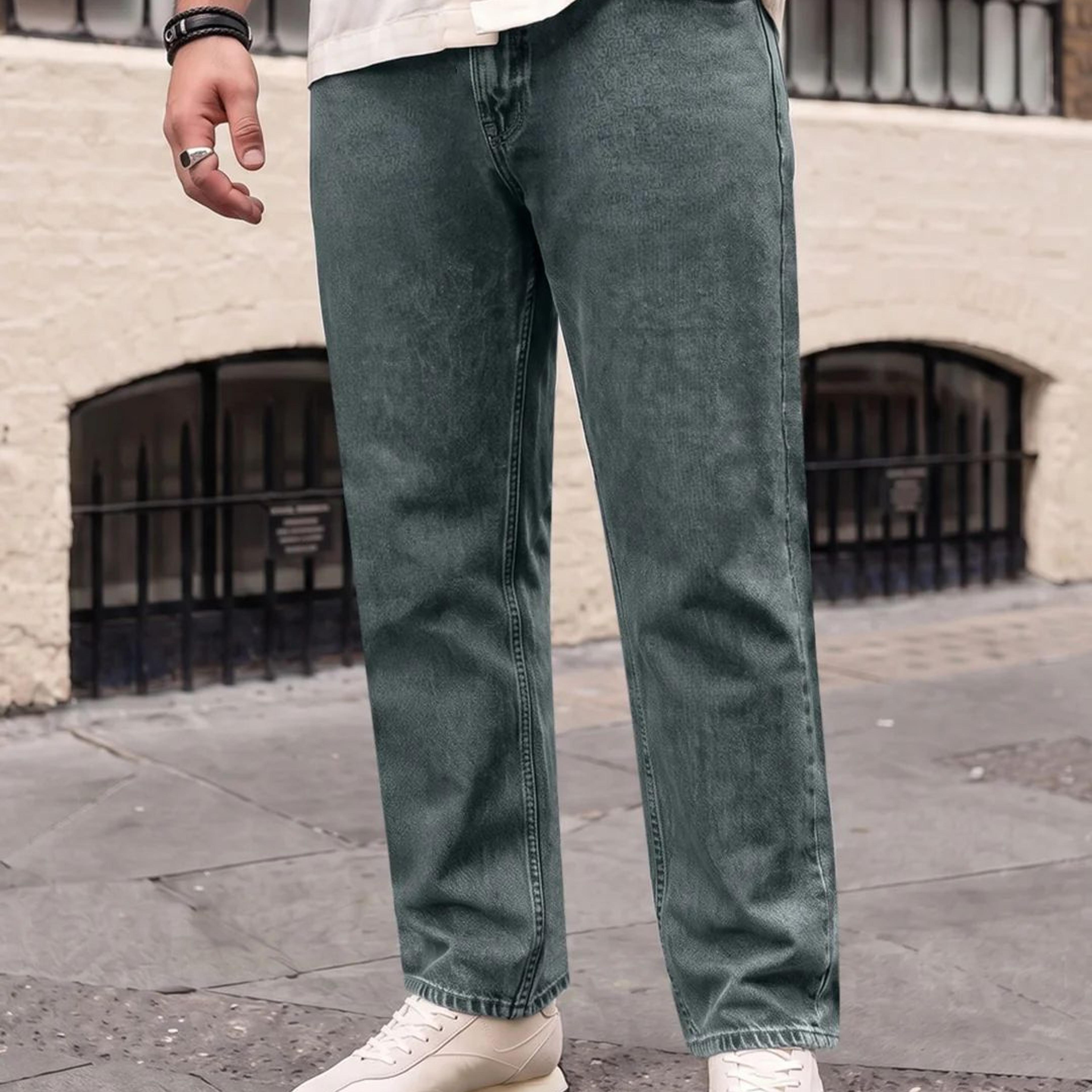 Plus Men's Light Blue Relaxed Fit Washed Denim Jeans Non-Stretchable