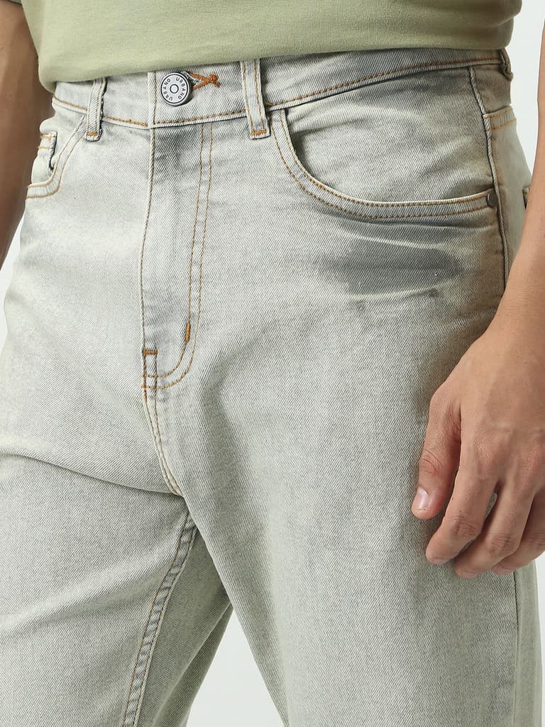 Men's Ice Grey Straight Fit Heavy Washed Jeans Stretchable — photo 6