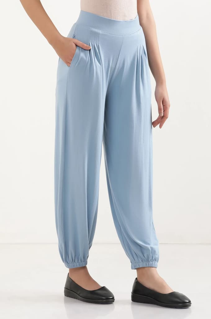 Light Blue Solid Pleated Harem Pants — photo 5