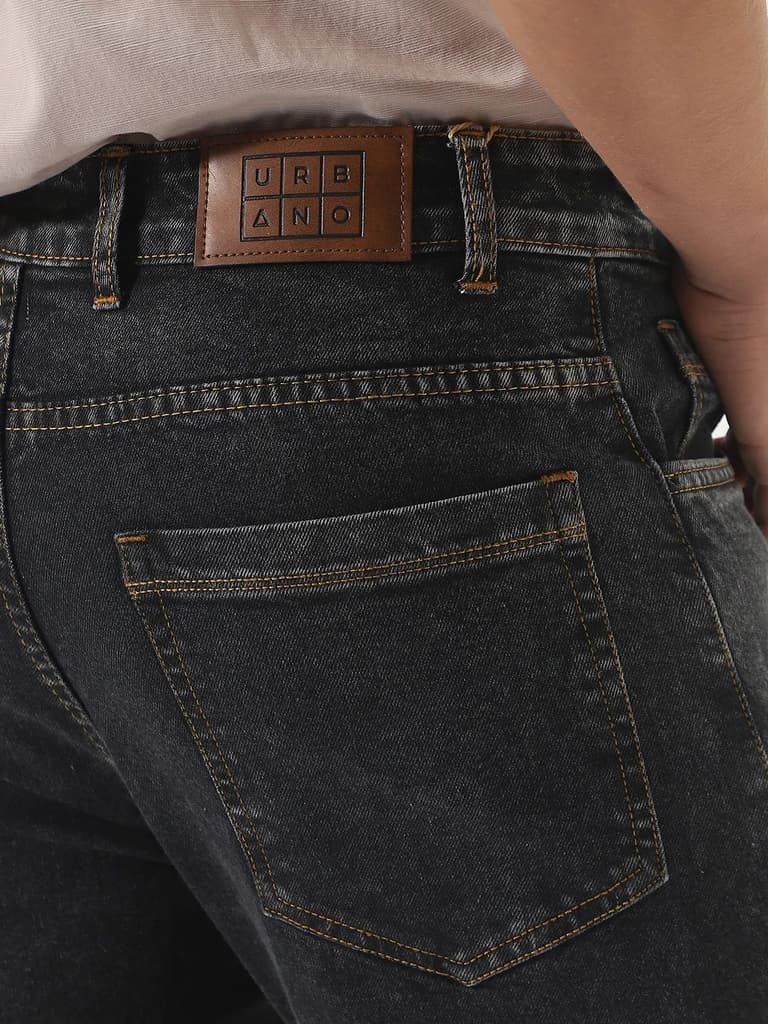 Men's Dark Grey Slim Fit Washed Denim Jeans Stretchable — photo 6