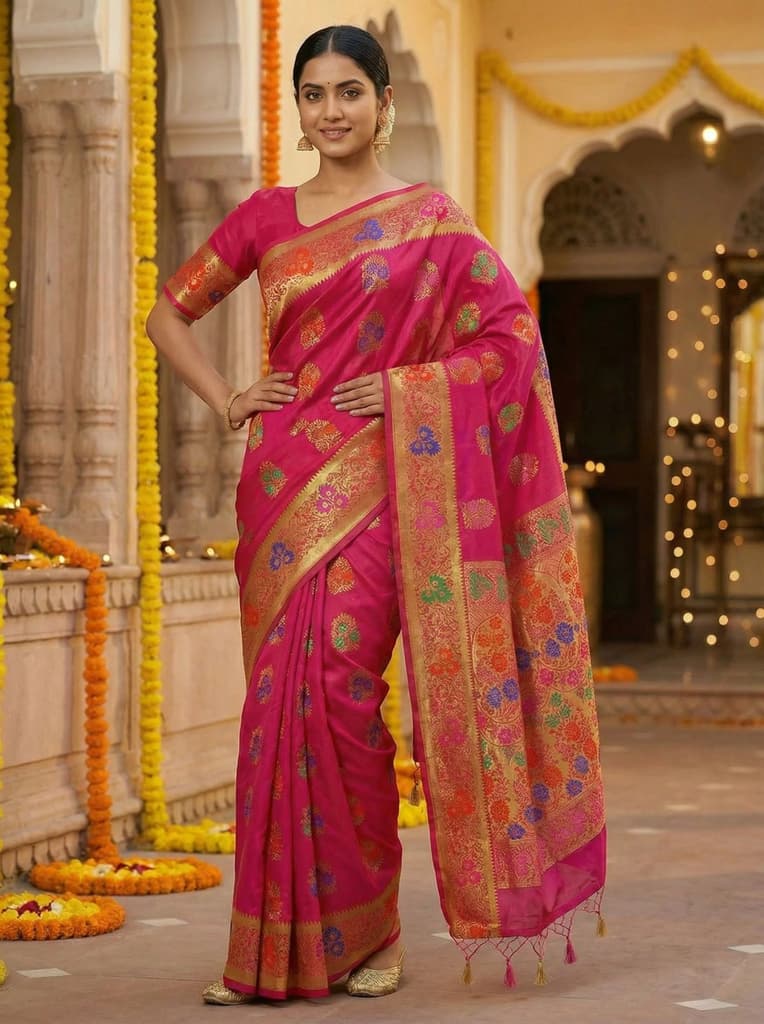 MIMOSA Women's Woven Design Paithani Style Art Silk Saree with Blouse Piece - Rani ( SA00003125RNFREE ) — photo 2