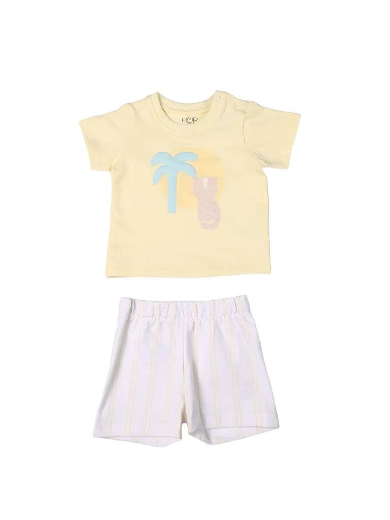 HOP Baby Boys Yellow Printed Cotton T-Shirt and Shorts Set — photo 2