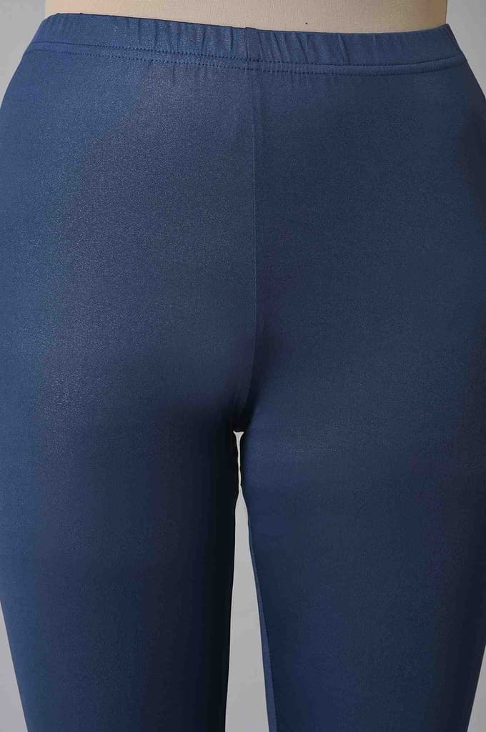 Blue Solid Skinny Fit Tights With Slip On Closure — photo 6