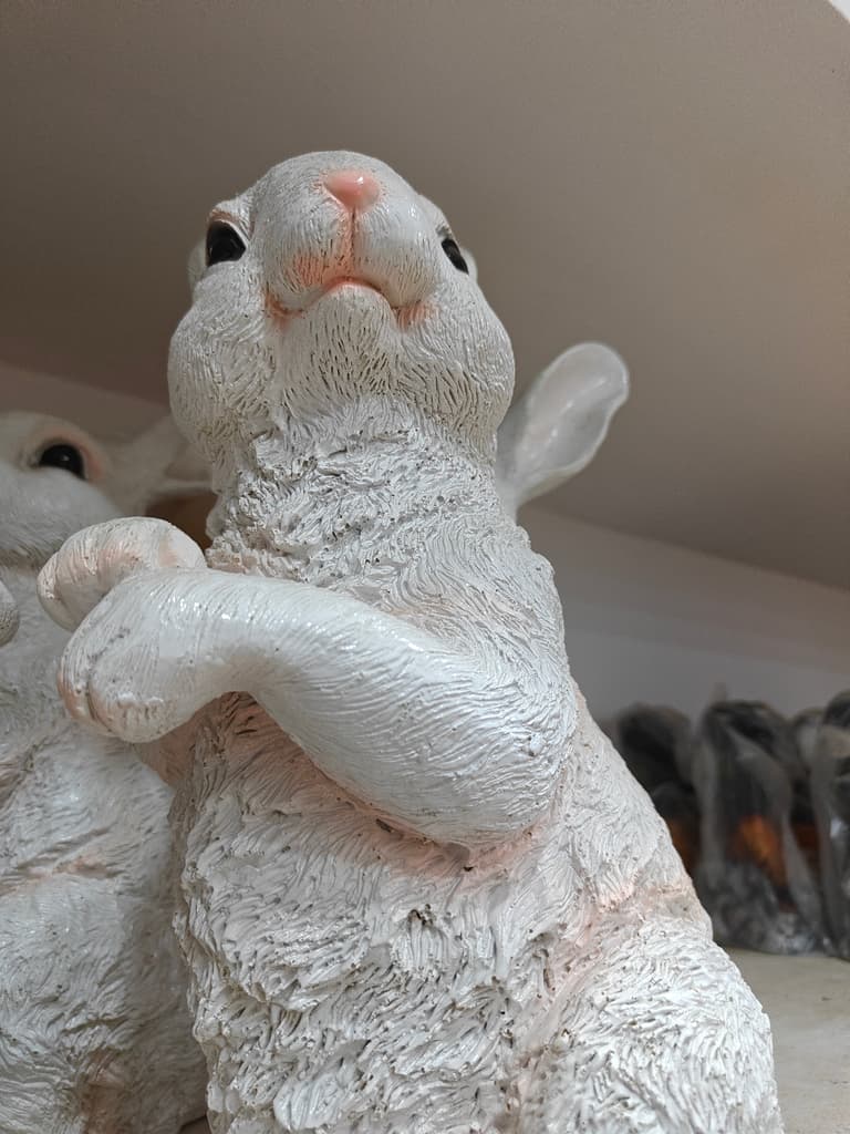 White Rabbit Figurine | Ceramic | Decorative | Pink Nose