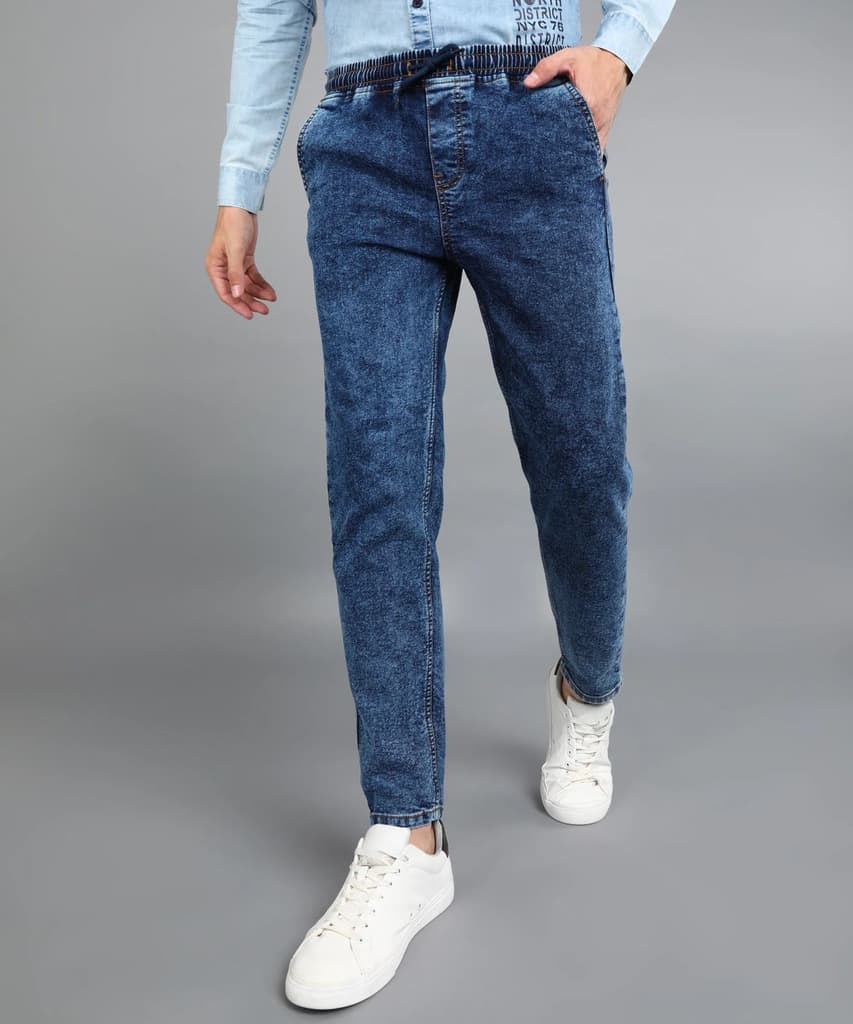 Men's Dark Blue Regular Fit Washed Jogger Jeans Stretchable — photo 2