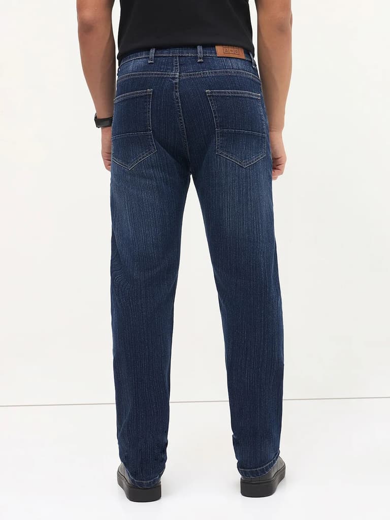 Men's Blue Straight Fit Washed Denim Jeans Stretchable — photo 3