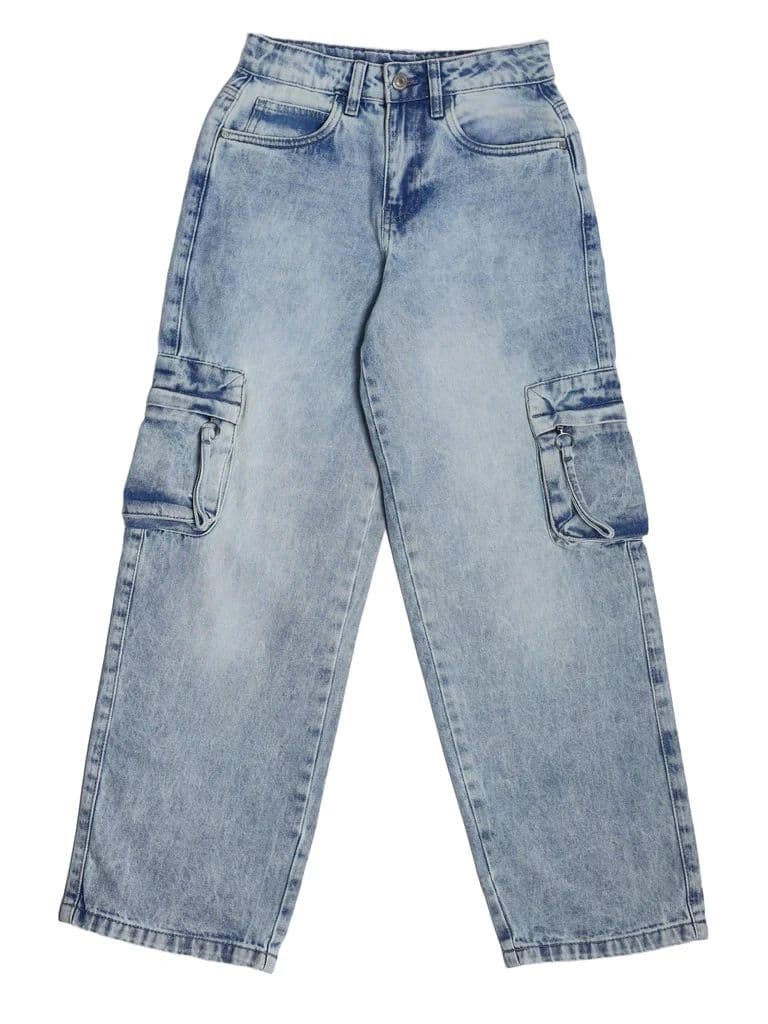 Y&F Kids Boys Light Blue Cargo Pocket Skater-Fit Jeans — photo 3