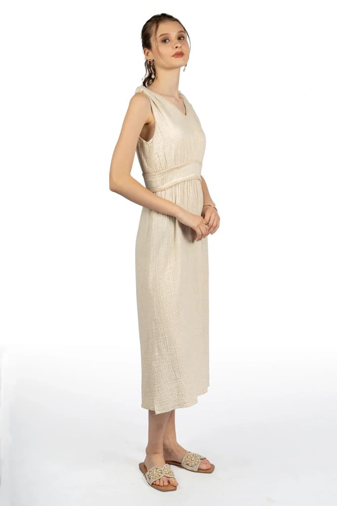 Beige Cotton Fit & Flare Midi Dress — photo 3
