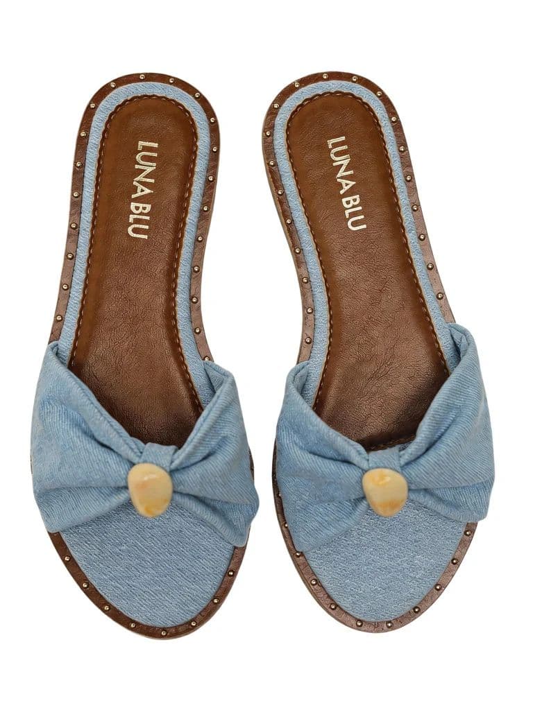 LUNA BLU Blue Denim Bow Detailed Flat Sandals — photo 3