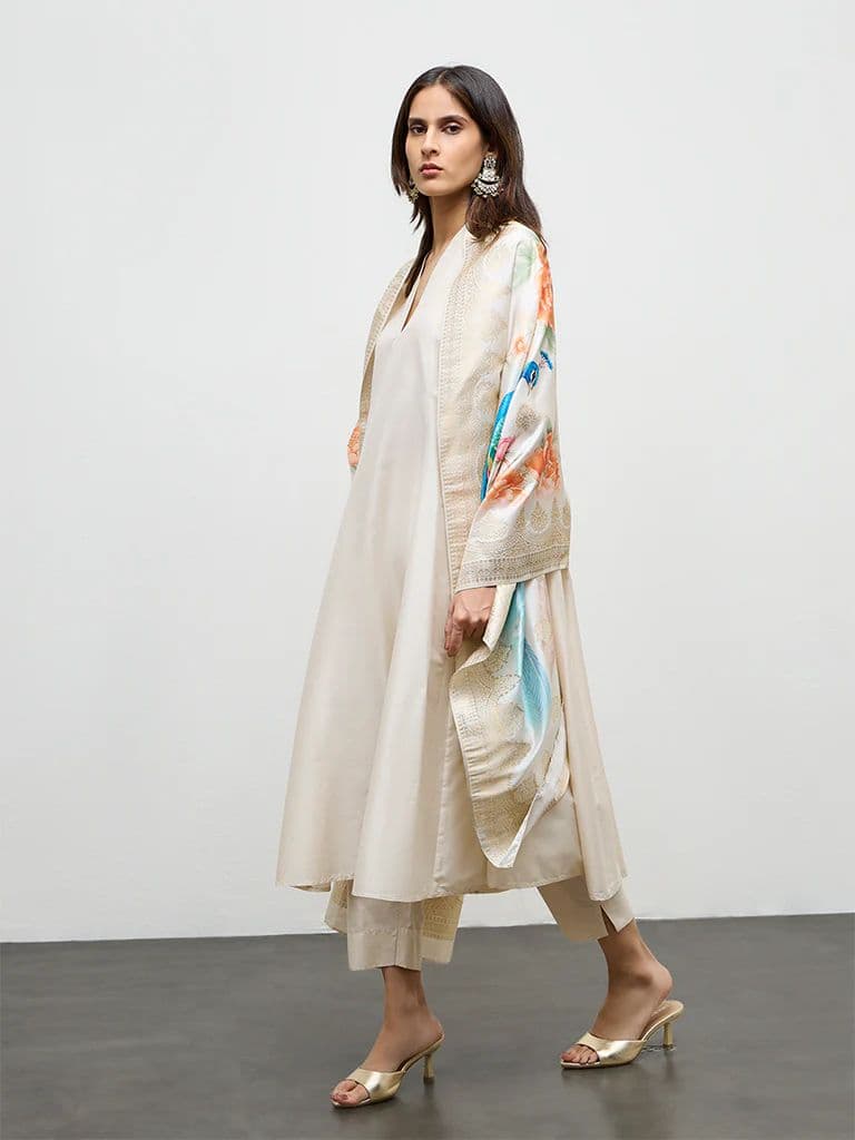 Vark Cream Anarkali Ethnic Set — photo 2