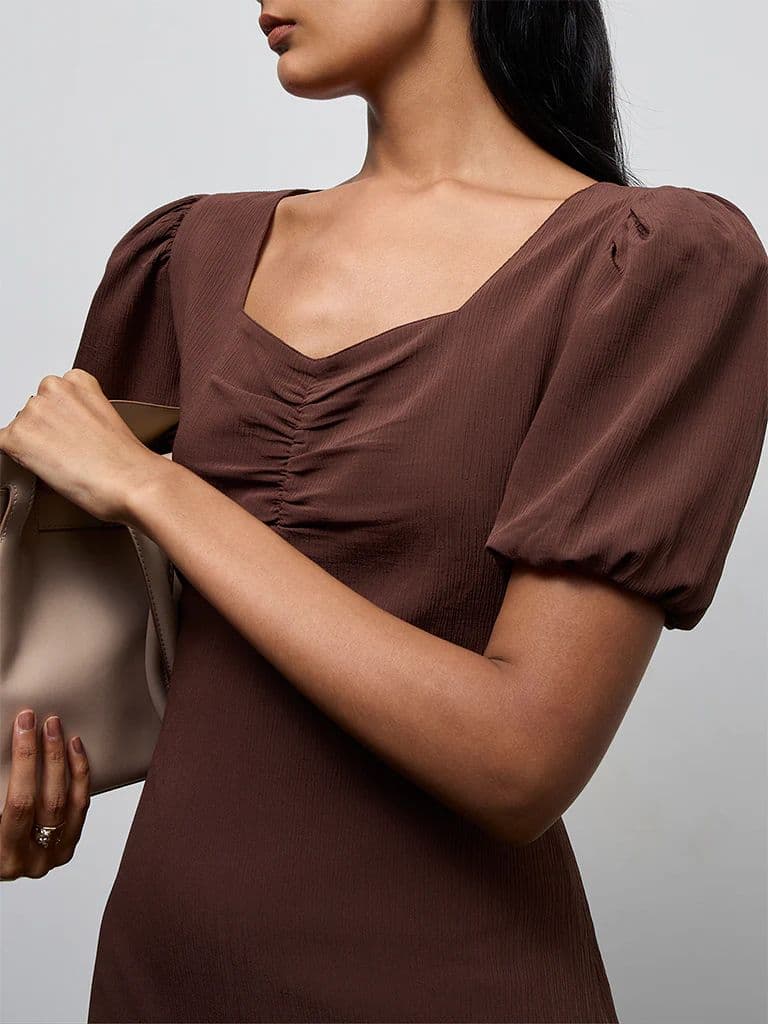 Wardrobe Dark Brown Ruched A-Line Dress — photo 3