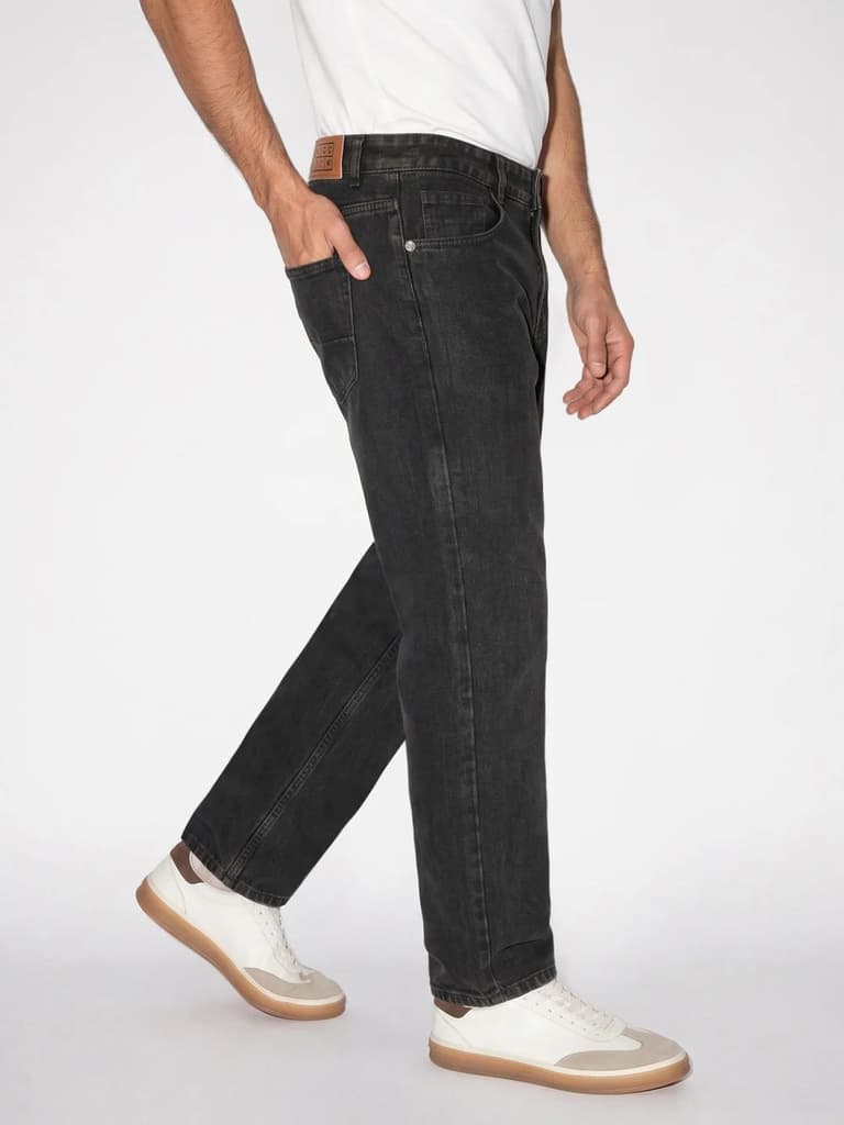 Men's Black Relaxed Fit Washed Denim Jeans Non-Stretchable — photo 2