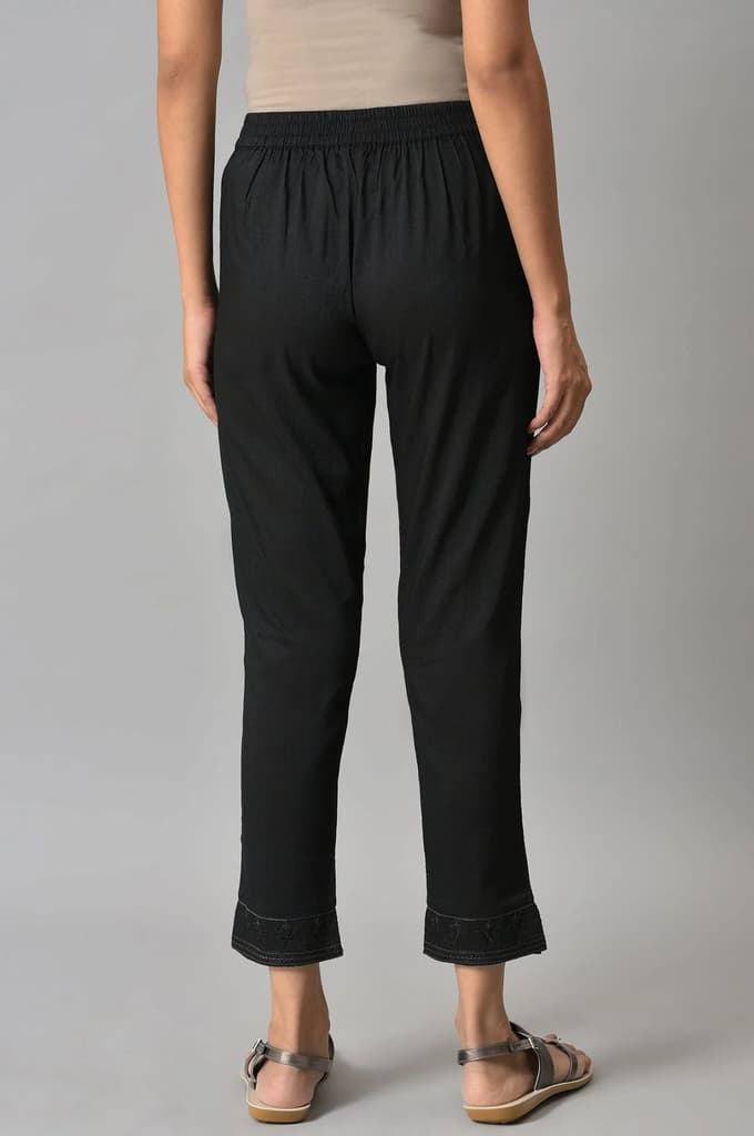Black Floral Printed Straight Fit Pants With Elasticated Waist — photo 2