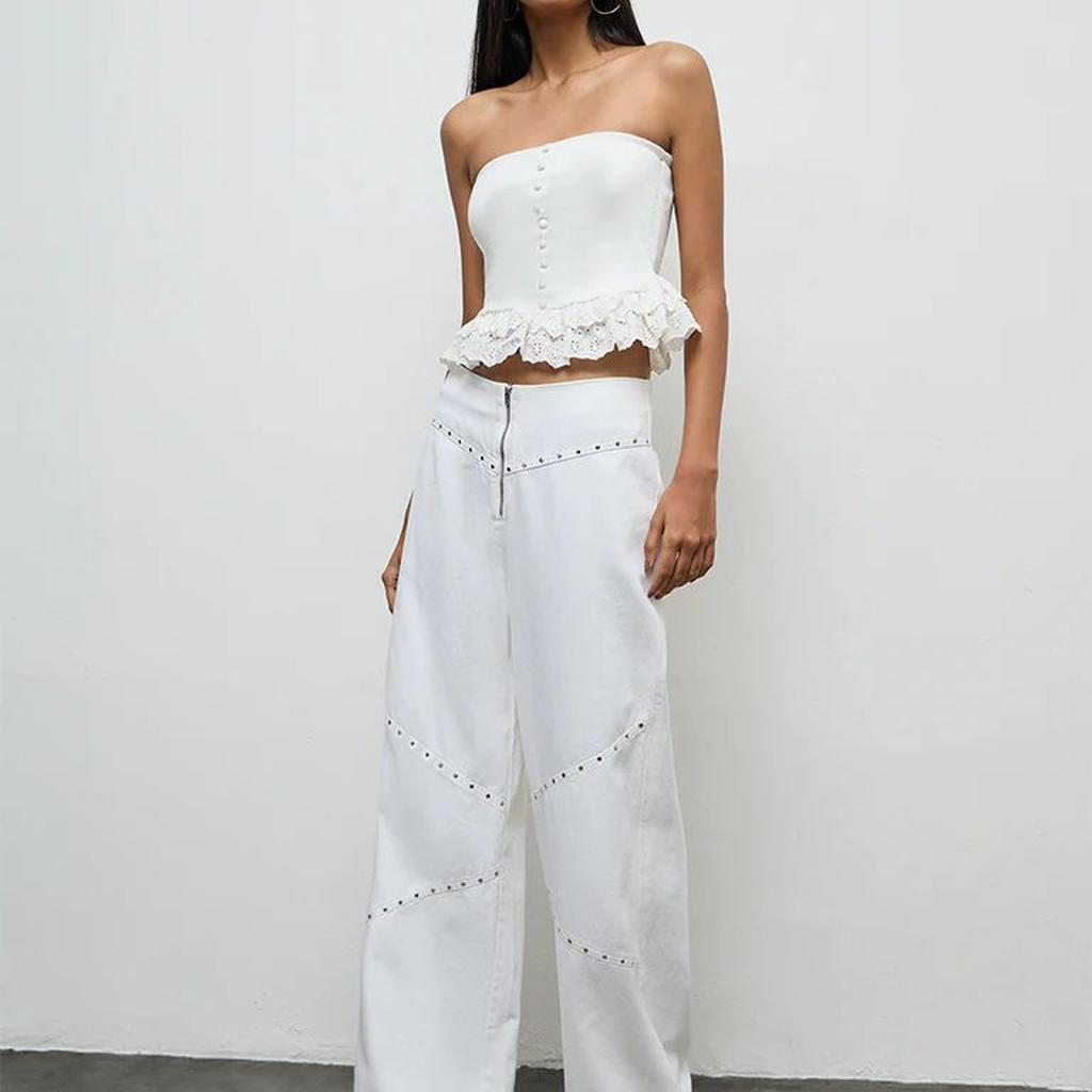 Nuon White Frill-Detailed Cotton-Blend Tube Top