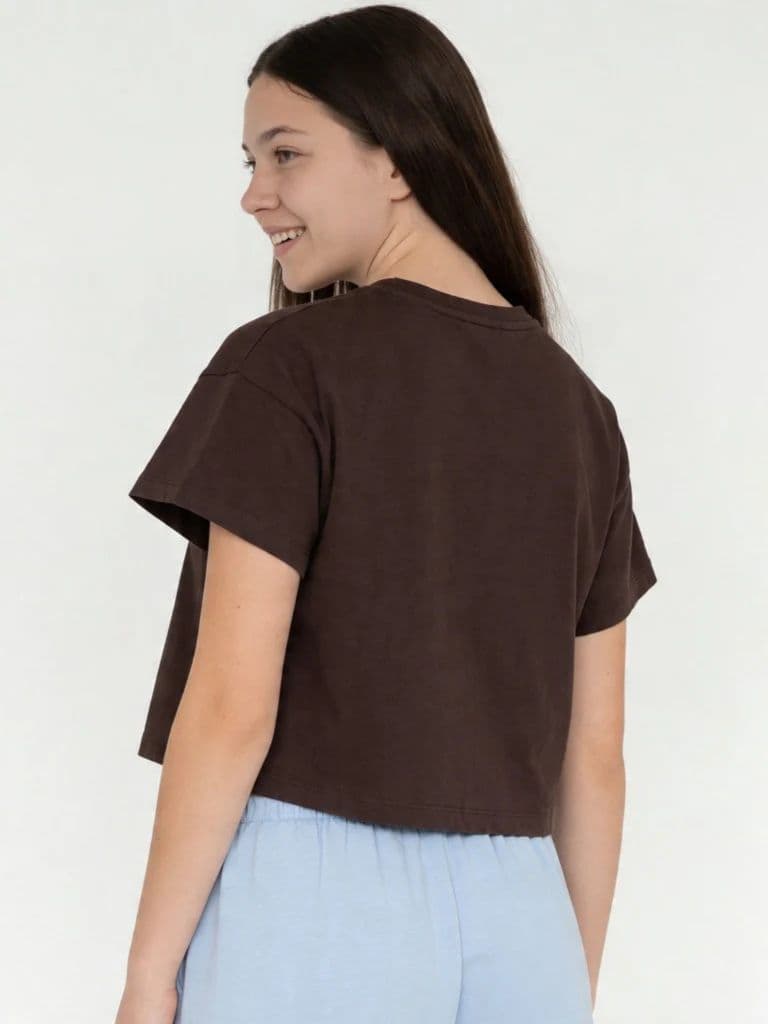 Y&F Kids Girls Dark Brown Printed Cotton T-Shirt — photo 3