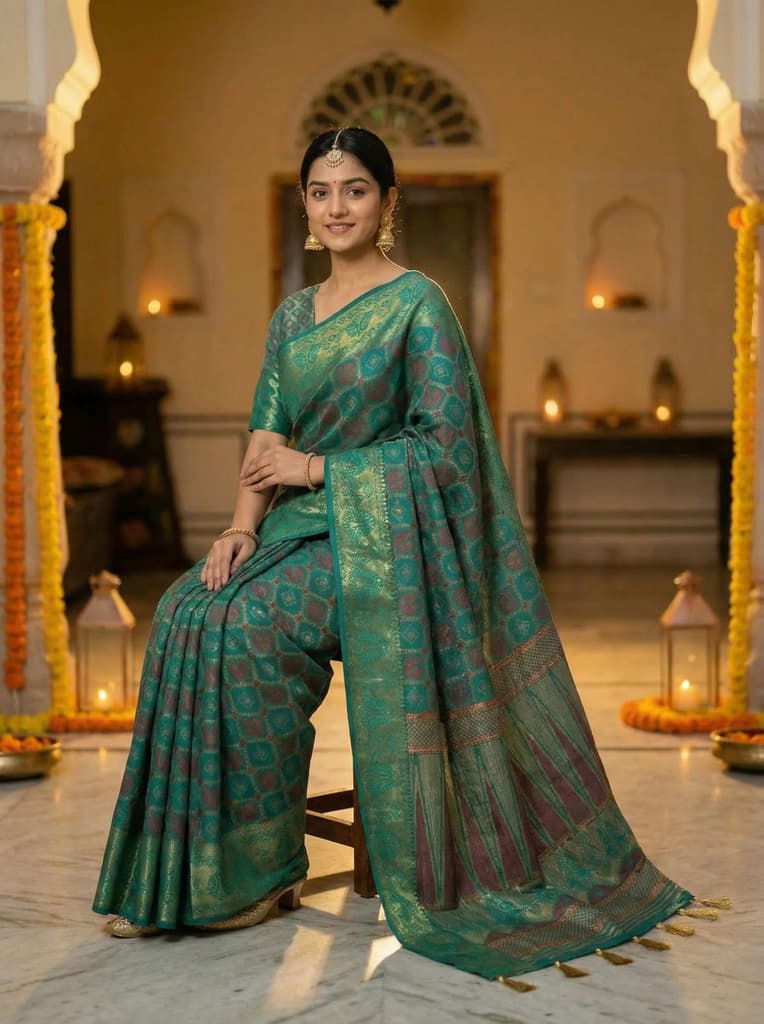 MIMOSA Women's Woven Design Patola Style Raw Silk Saree with Blouse Piece - Rama ( SA00003139RMFREE ) — photo 4