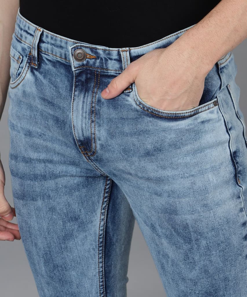 Men's Light Blue Skinny Fit Washed Jeans Stretchable — photo 5