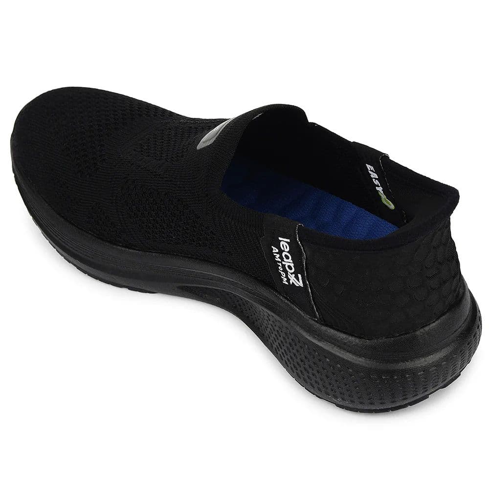 Leap7x Black Sports Non Lacing Walking Shoes For Men EAZYGO-253 By Liberty — photo 4