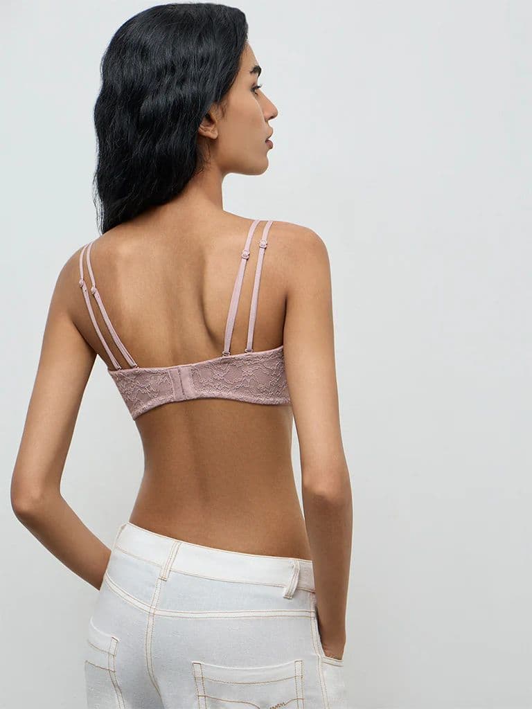 Superstar Dusty Mauve Lace-Detailed Padded Bra — photo 4