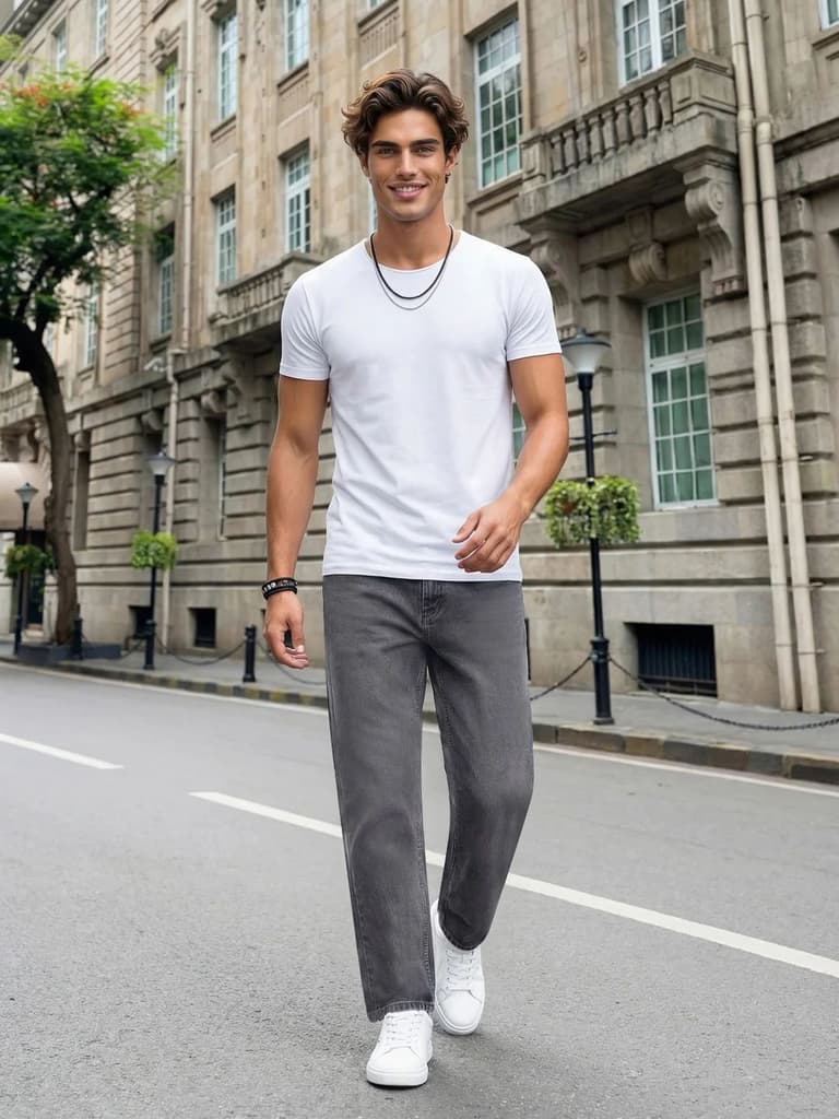 Men's Light Grey Relaxed Fit Washed Denim Jeans Non-Stretchable — photo 4