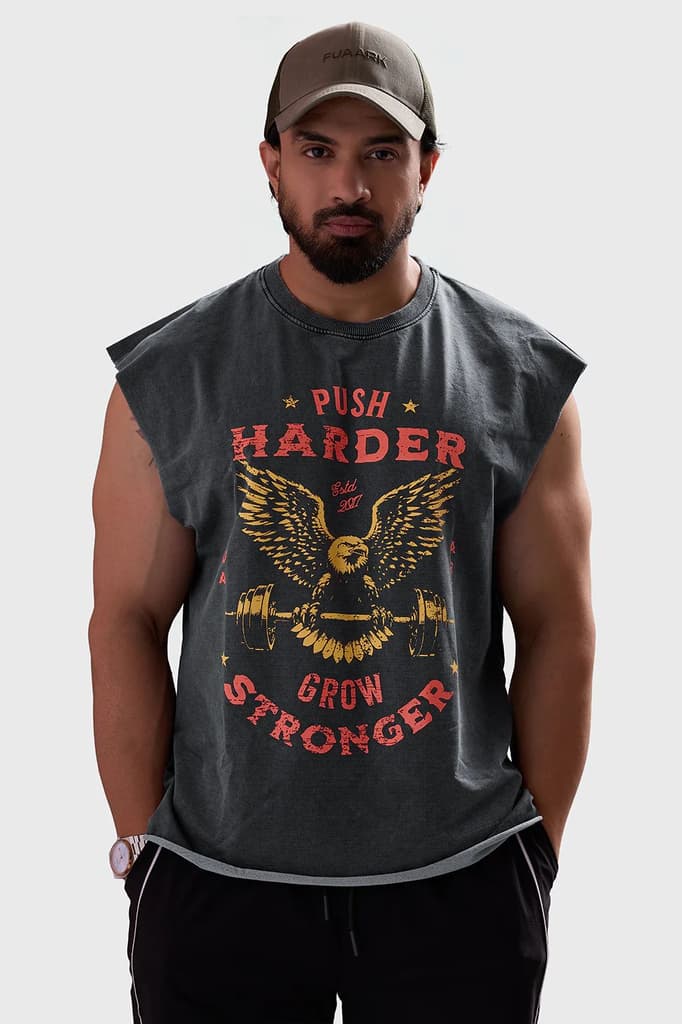Push Harder Washed Capsleeves Tank Dark Grey — photo 5