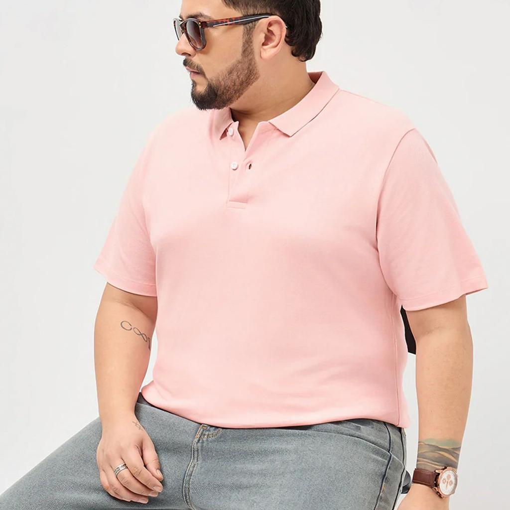 Plus Men's Dusty Pink Solid Regular Fit Half Sleeve Cotton Polo T-Shirt