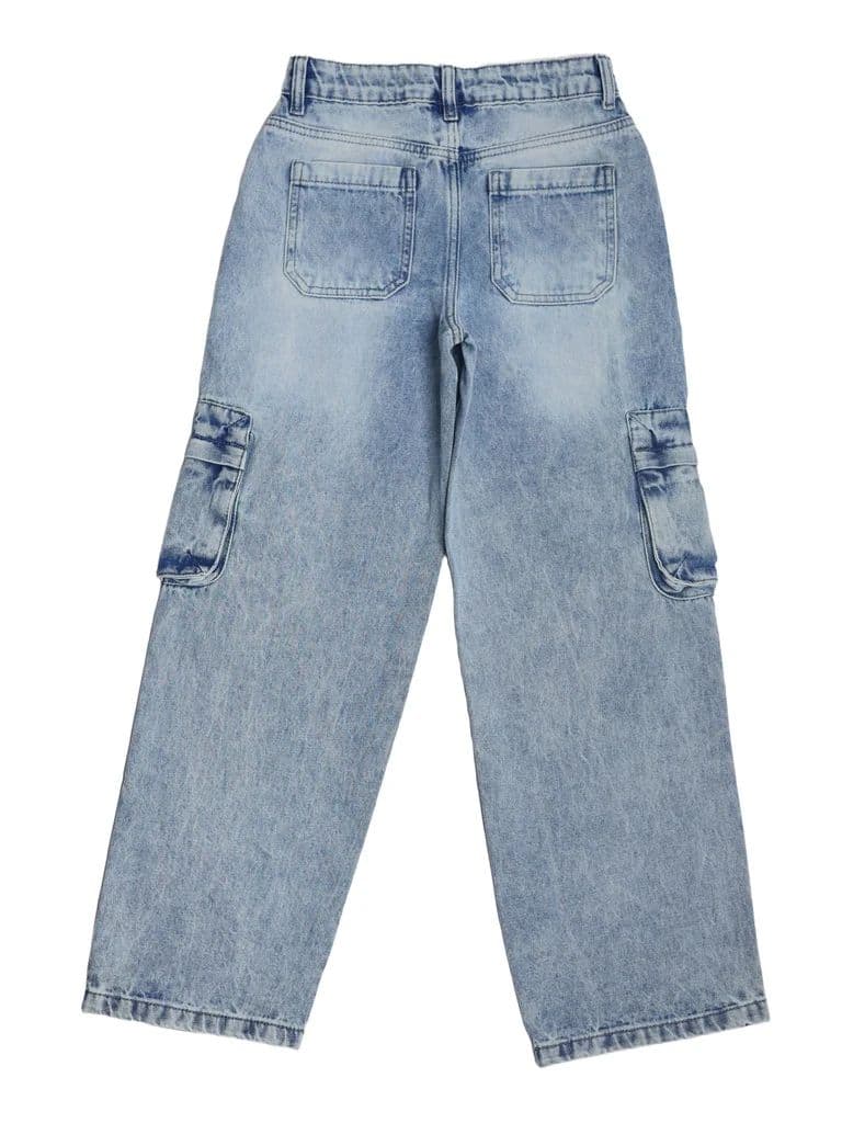 Y&F Kids Boys Light Blue Cargo Pocket Skater-Fit Jeans — photo 4