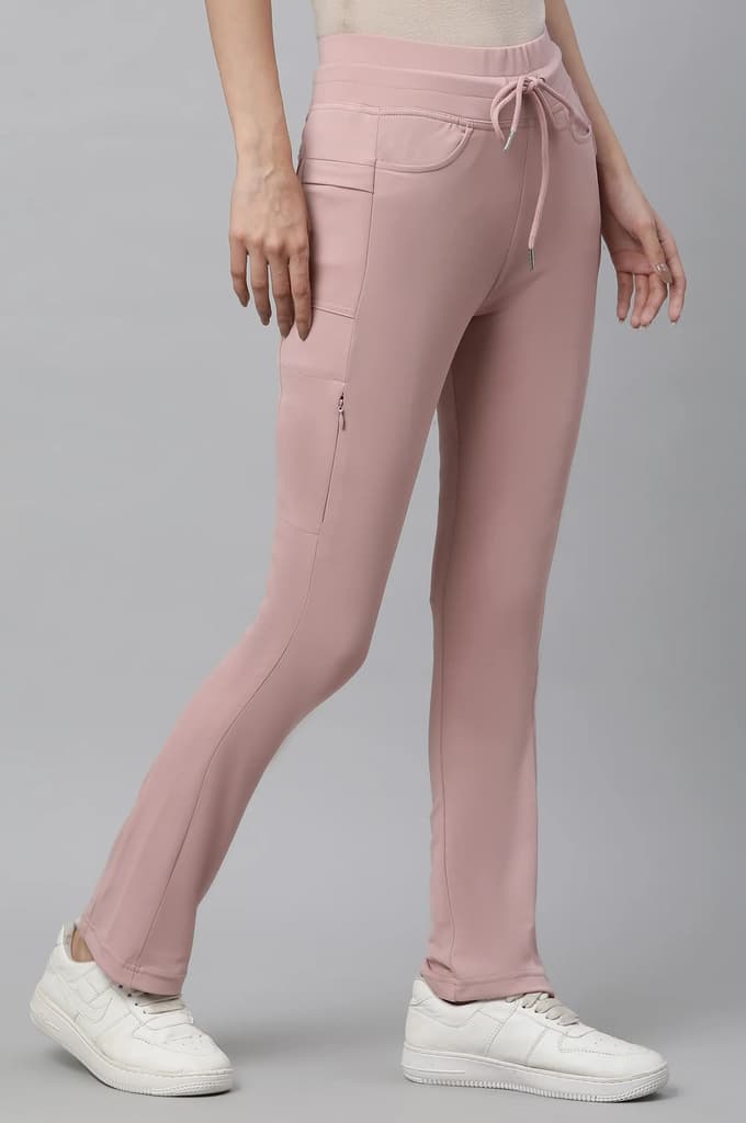 Pink Solid Boot Cut Pants With Drawstring — photo 4