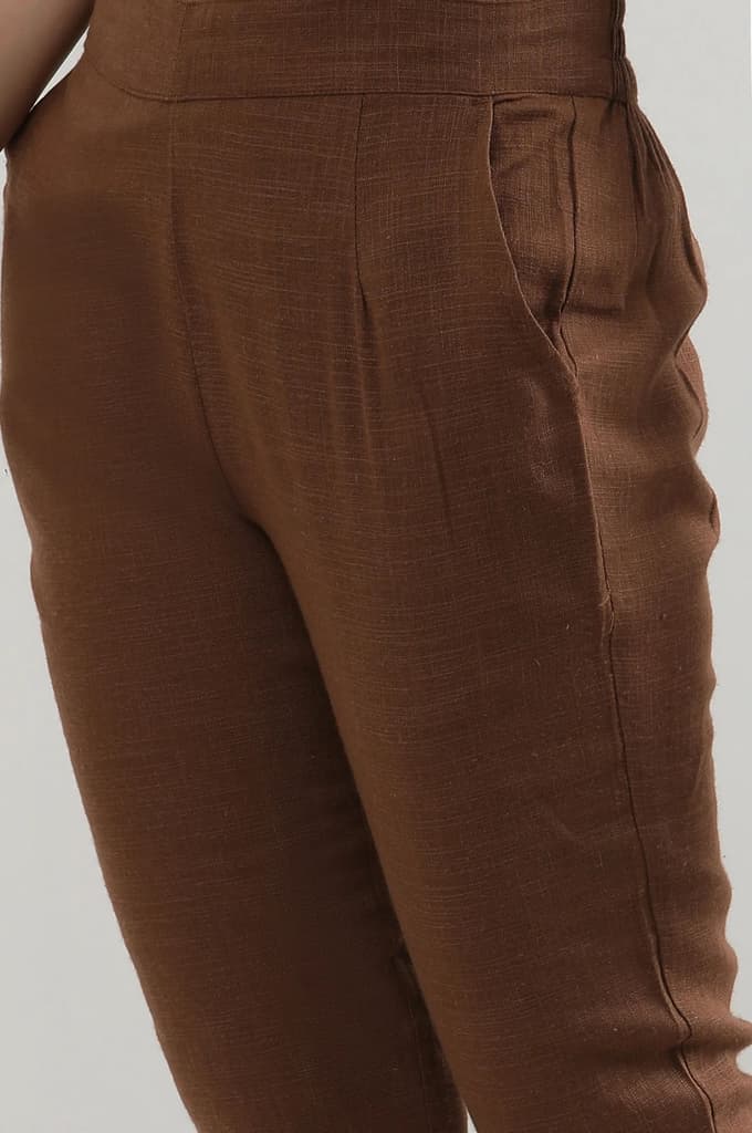 Brown Solid Straight Fit Cotton Pants — photo 7