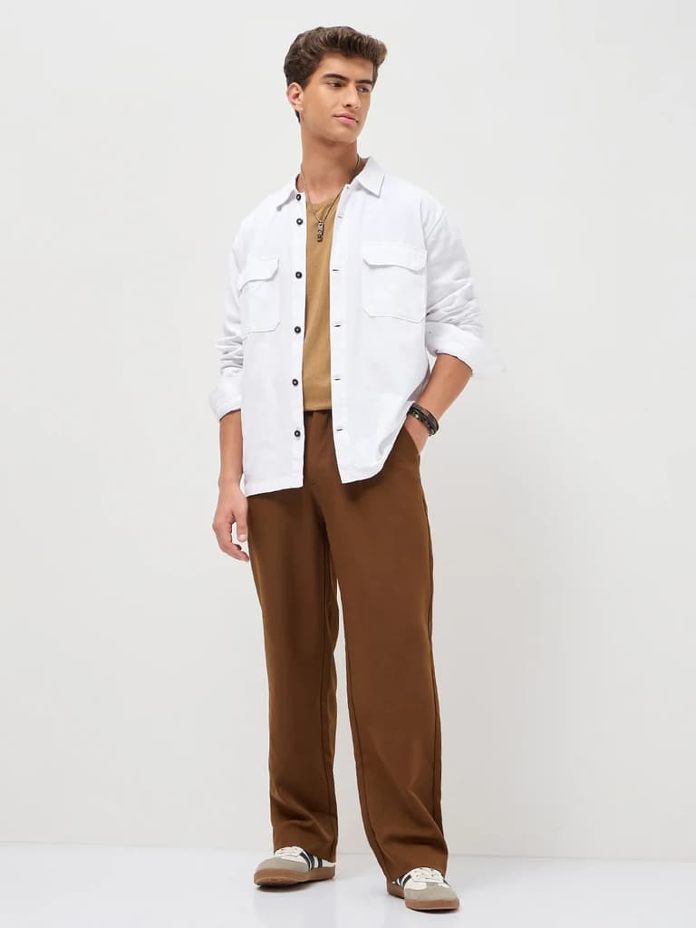 Men's White Cotton Full Sleeve Relaxed Fit Shacket with Utility Pockets — photo 4