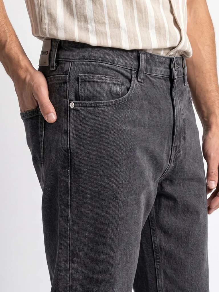 Men's Grey Relaxed Fit Washed Denim Jeans Non-Stretchable — photo 5