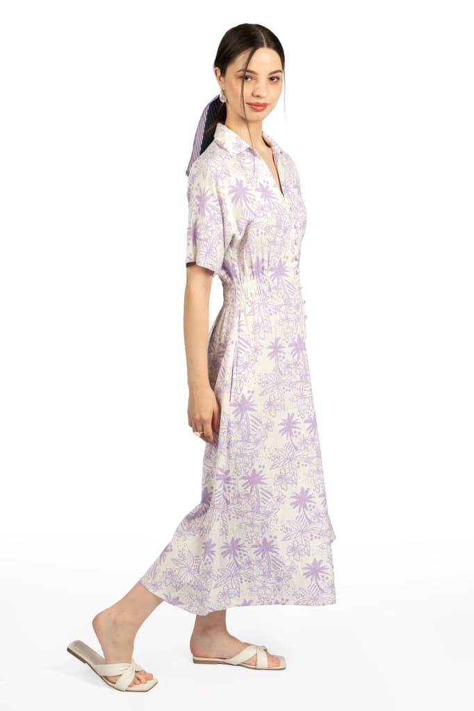 Lavender & White Floral Collared Midi Dress — photo 6