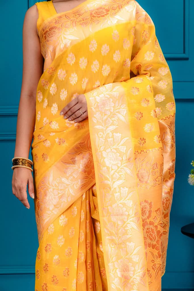 Mimosa Women's Woven Design Banarasi Style Art Silk Saree With Blouse Piece : SA00001804GDFREE — photo 3