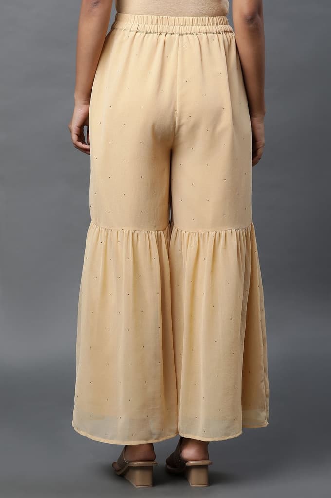 Gold Polka Dots Printed Flared Woven Palazzo With Elasticated Waist — photo 3