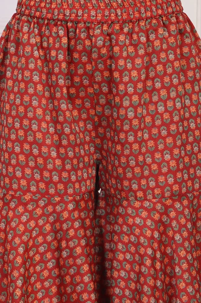 Red Embroidered Straight Jacquard Kurta with Sharara and Dupatta Set — photo 9