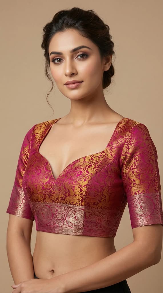 MIMOSA Women's Woven Design Banarasi Style Art Silk Saree with Blouse Piece - Mejanta ( SA00003133MJFREE ) — photo 5