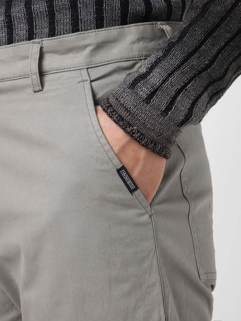 Men's Light Grey Regular Fit Solid Cargo Chino Pant with 6 Pockets Stretchable — photo 6
