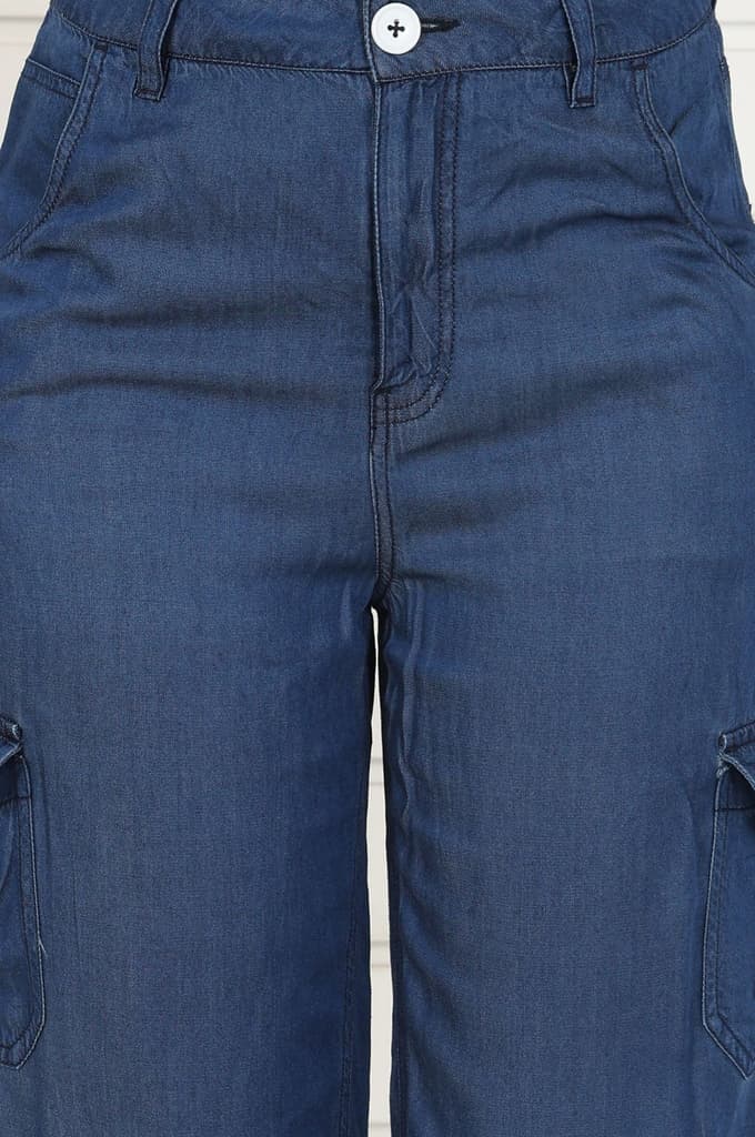 Blue Linen Lyocell Mid Rise Calf Length Capri with YKK Zipper — photo 6
