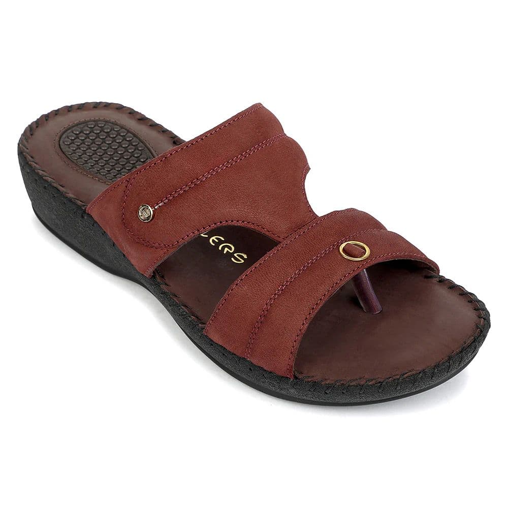 Healers Maroon Casual Flat Sandal for Women JFL-80 by Liberty — 3/36 / Maroon