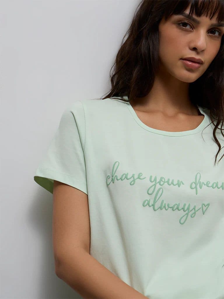 Wunderlove Mint Text Design Cotton T-Shirt — photo 3