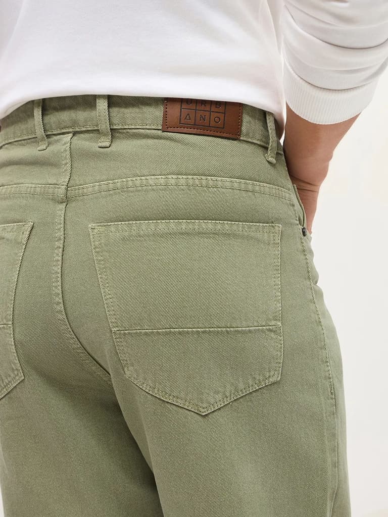 Men's Sage Green Loose Baggy Fit Washed Denim Jeans Non-Stretchable — photo 6
