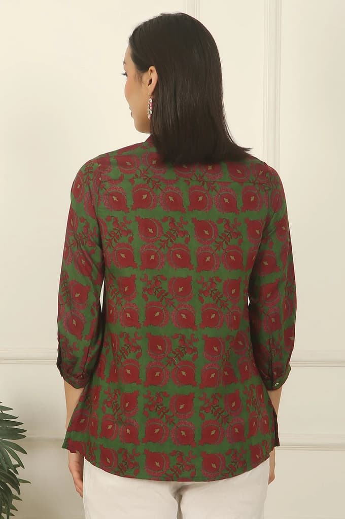 Green Printed Crepe Straight Top — photo 6