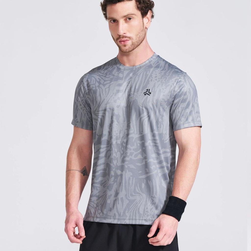 Men's Grey Printed Round Neck T-Shirt