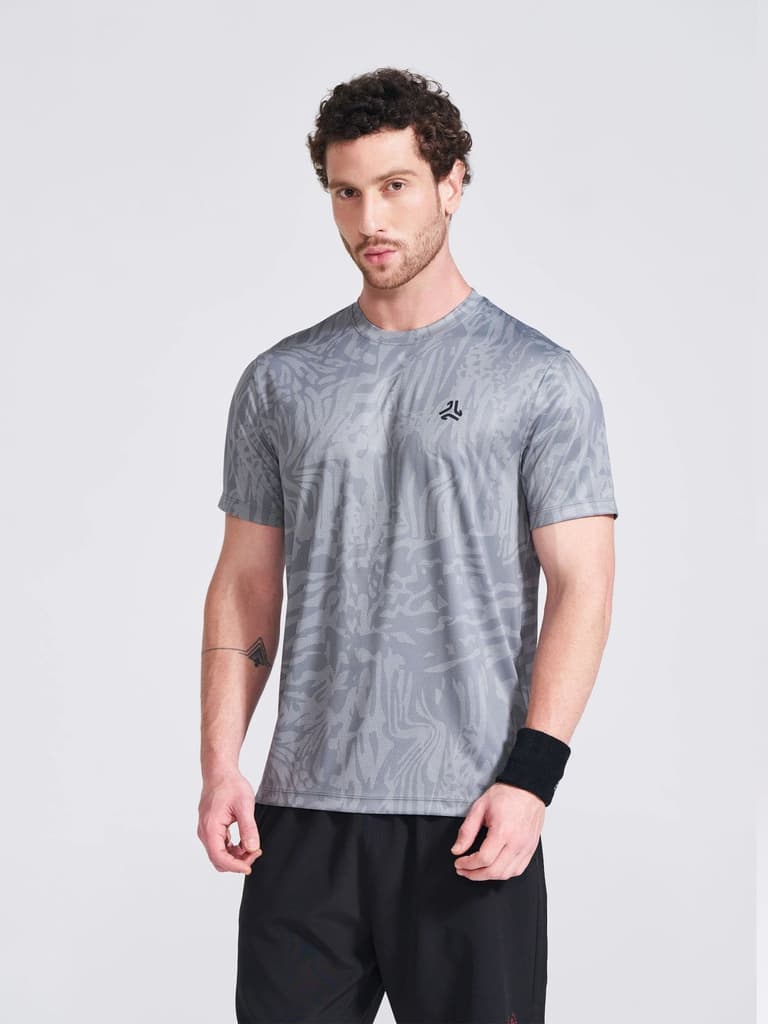 Men's Grey Printed Round Neck T-Shirt — Grey / S