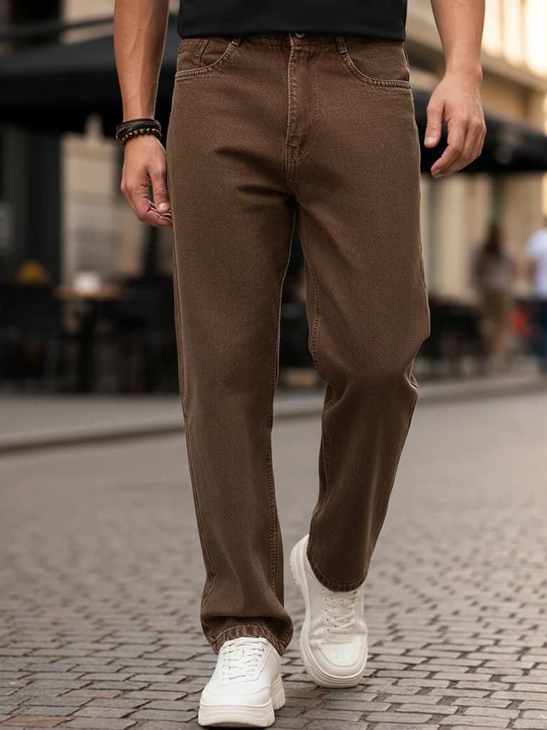 Men's Chocolate Brown Loose Baggy Fit Washed Denim Jeans Non-Stretchable — 28 / Chocolate Brown