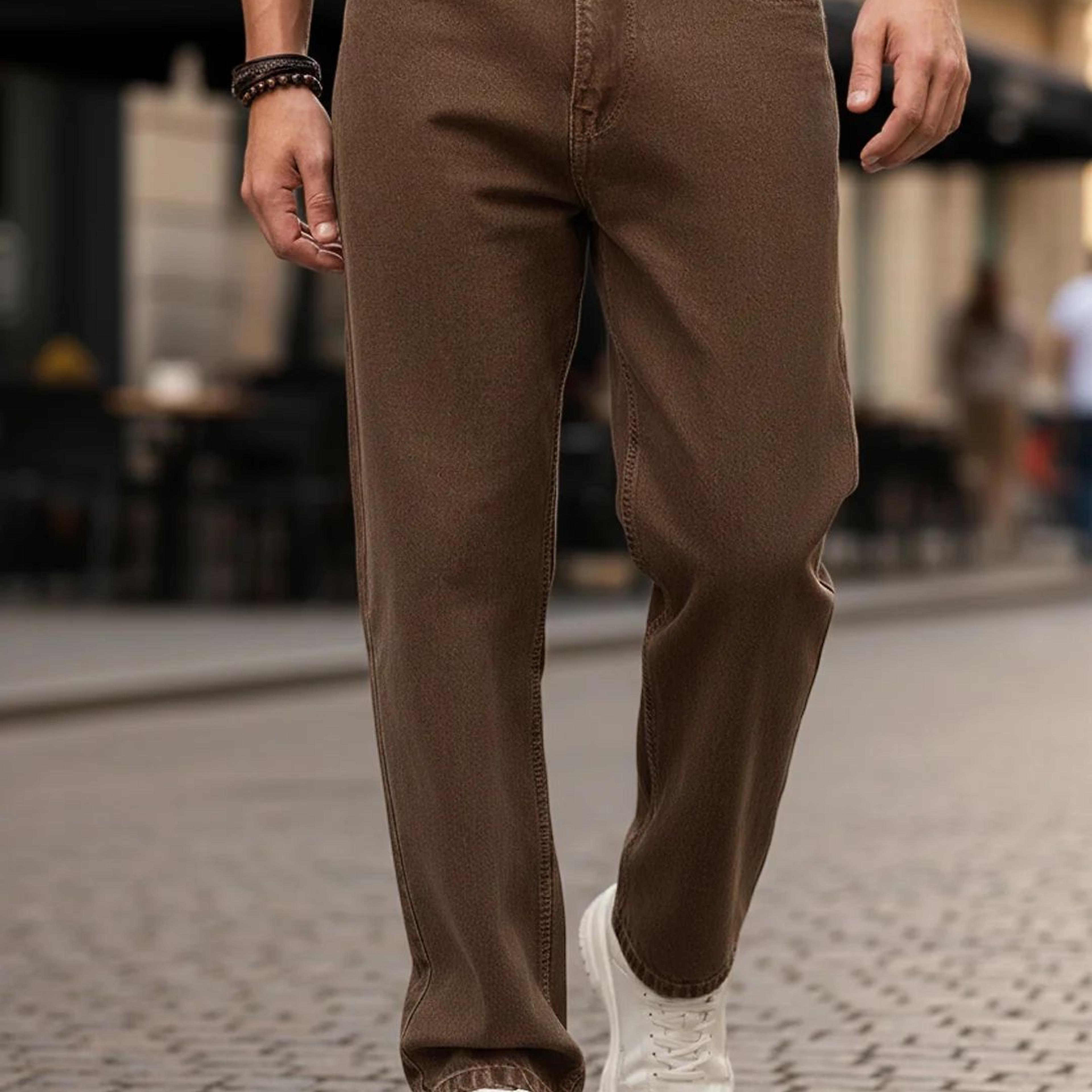 Men's Chocolate Brown Loose Baggy Fit Washed Denim Jeans Non-Stretchable