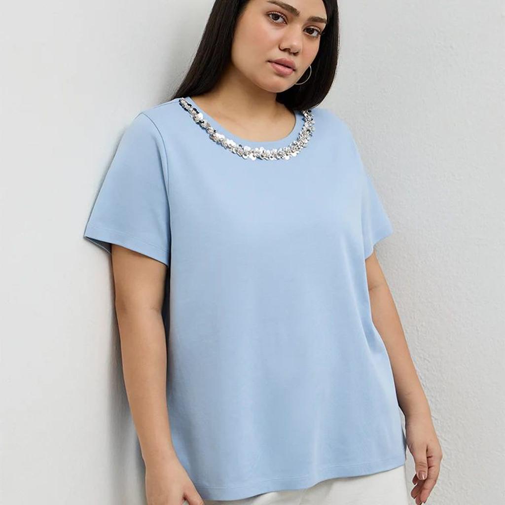 Gia Blue Embellished Cotton T-Shirt