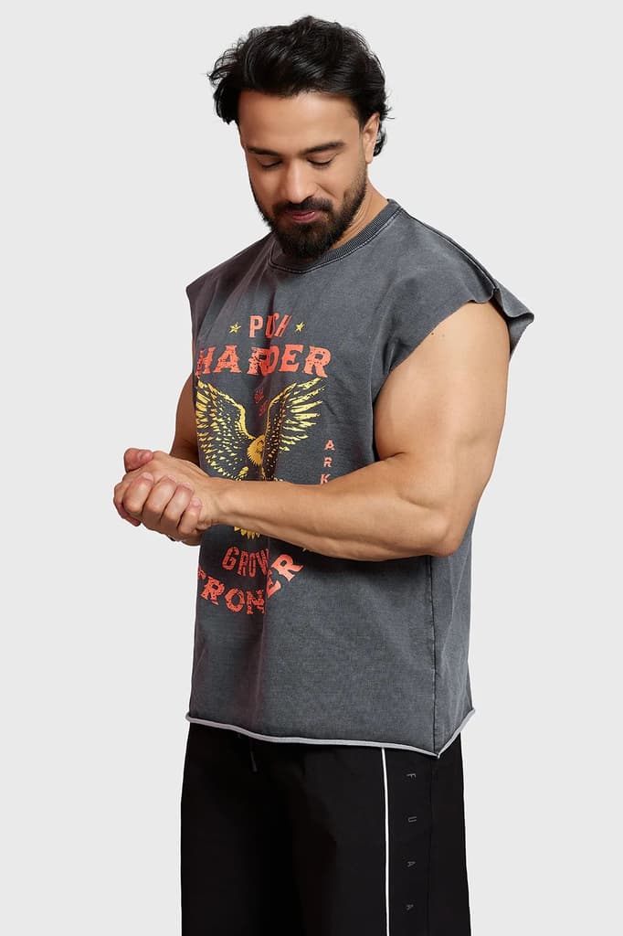 Push Harder Washed Capsleeves Tank Dark Grey — photo 2